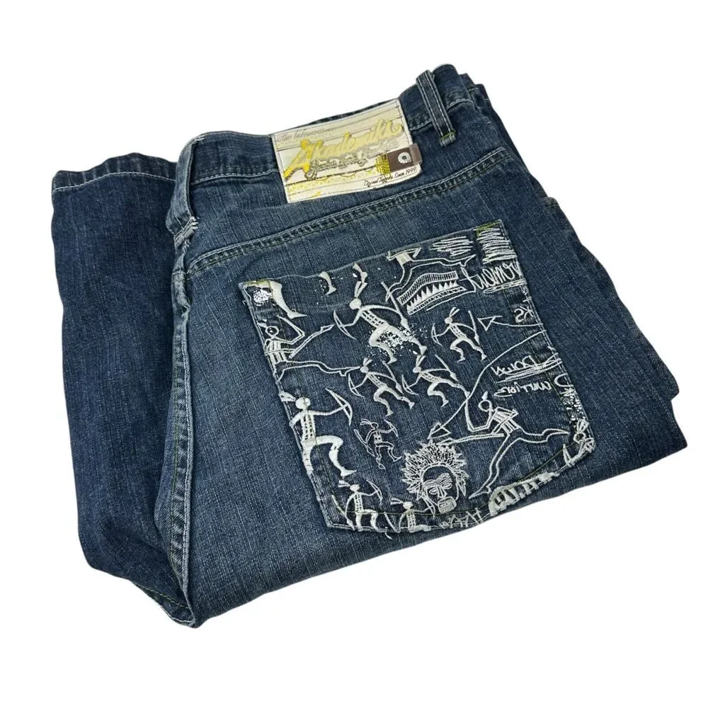 AKADEMIKS Vintage Jean Shorts Embroidered Skater Hip Hop Jorts‎ Baggy Sz 40